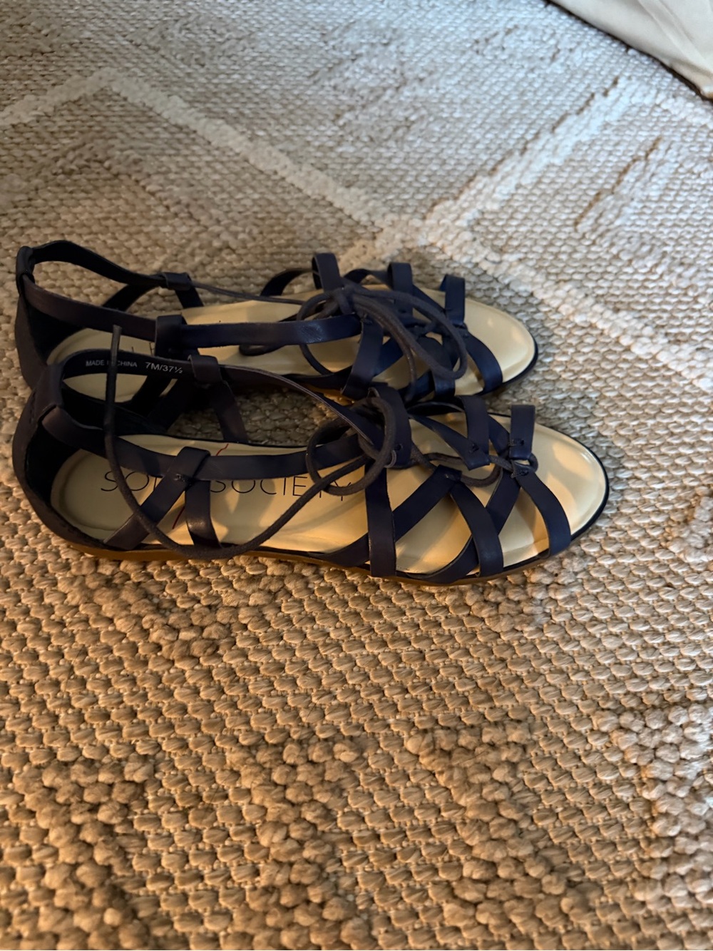 Sole Society Navy Strappy Lace-Up Flat Sandals